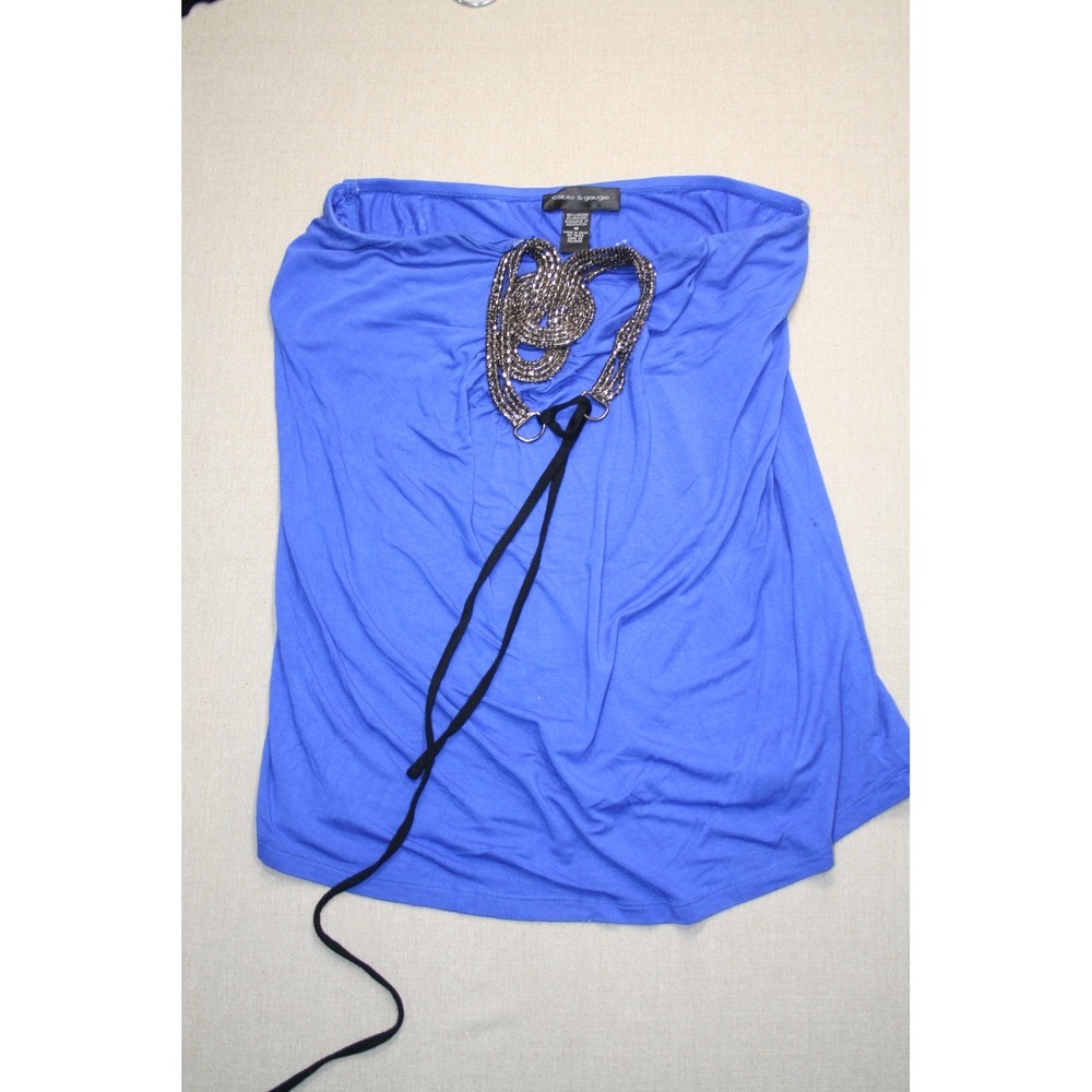 Cable & Gauge Royal Blue Halter Top Metallic Chain Neckline Tie Back Medium